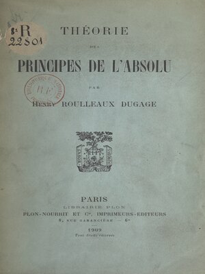 cover image of Théorie des principes de l'absolu
